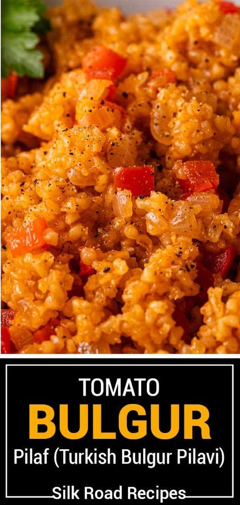 Bulgur pilaf is a classic, hearty Turkish side dish made with peppers and onions, featuring a rich and satisfying tomato flavor. Turkish Bulgur Pilaf, Turkish Side Dishes, Turkish Vegetarian Recipes, Turkish Pilaf, Tomato Bulgur, Assyrian Recipes, Assyrian Food, Grain Sides, Apple Recipes For Fall