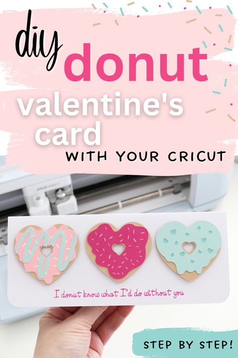 diy valentine's donut card Diy Valentines Cards Husband, Husband Valentine Card Handmade, Valentines Card Cricut, Cricut Valentines Cards, Sculpting Projects, Cricut Valentines Projects, Valentines Card For Husband, Cards Tutorial, Cardstock Crafts