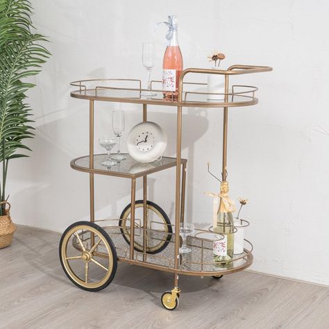 Kitchen Trolley Design, Large Bedroom Mirror, Pink Bedroom Furniture, Modern Bar Cart, Mirrored Bedroom Furniture, Serving Trolley, Kitchen Wall Cabinets, Bar Inspiration, Gold Furniture