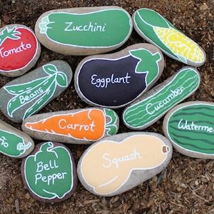 Spruce up your garden with these cheap and easy DIY garden ideas. From DIY planters to container gardening ideas, there are plenty of garden projects on a budget to choose from. Diy River Rock, Garden Plant Markers, River Rock Garden, Jardim Diy, Rock Garden Design, Have Inspiration, Garden Markers, Plant Markers, Veggie Garden