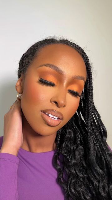 NHB ARTISTRY on Instagram: "Orange eyes 😍 . . . #ukblackgirlmakeup #londonmakeupartist #softglam" Rusty Orange Makeup Look, Orange Eyeshadow Black Women, Pop Of Orange Makeup, Light Orange Makeup Look, Orange Fall Makeup Looks, Burnt Orange Eyeshadow Looks Black Women, Orange Soft Glam Makeup Black Women, Orange Inspired Makeup, Burnt Orange Makeup Look Black Women