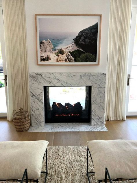 A gorgeous see-through fireplace on a beautiful house tour.  Visit the blog to see all the details of this house tour along with the other side of this fireplace!  #twosidedfireplace #seethroughfireplace #modernfarmhouse #fireplaceideas #housetour See Thru Fireplace, Bedroom Divider, Two Sided Fireplace, A Beautiful House, Bedroom Addition, Attic Spaces, Bold Wallpaper, Condo Living, Atlanta Homes