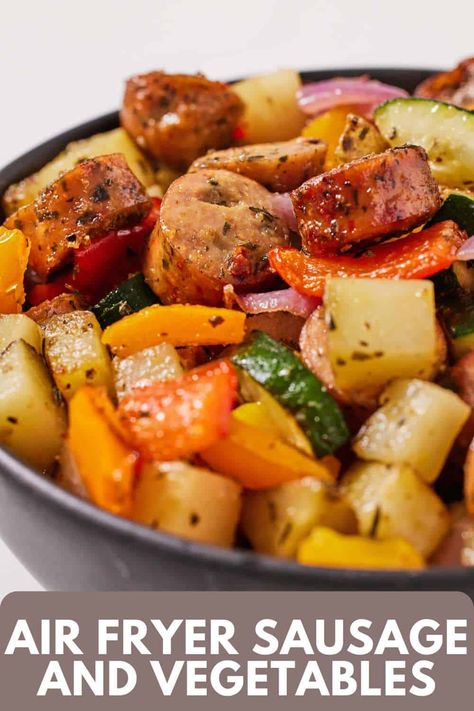 Air Fryer Sausage And Vegetables, Air Fryer Sausage, Sausage And Vegetables, Roaster Recipes, Kielbasa And Potatoes, Sausage And Veggies, Crusted Chicken Recipes, Recipes Sausage, Air Fryer Recipe