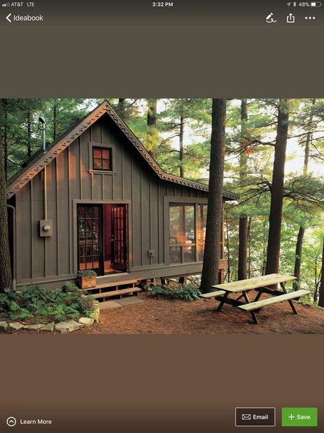 Dark Green Log Cabin, Small Woodsy House, Exterior Cabin Ideas, Cabin In The Woods Exterior, Nordic Cabin Exterior, Dark Cabin Exterior, Cabin Style Home Exterior, Tiny Cabin Exterior, Small Cabin Exterior Ideas