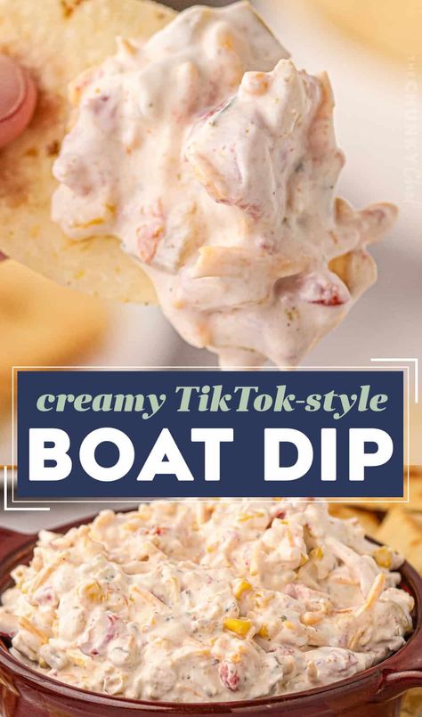 This creamy party-ready boat dip is a fun twist on the TikTok classic. You'll only need a handful of ingredients and no fancy tools, and you'll have a cool, creamy, and ultra-flavorful ranch dip that is perfect for any party, or for taking to the pool, lake, or beach! Hawaiin Party Dip, Tik Tok Boat Dip, Ritz Cracker Dip Recipes, Easy Snacks For The Beach, Pool Dip Recipe, Beach Dips, Pool Side Dip, Bacon Dips, Cold Dips For Party Appetizers