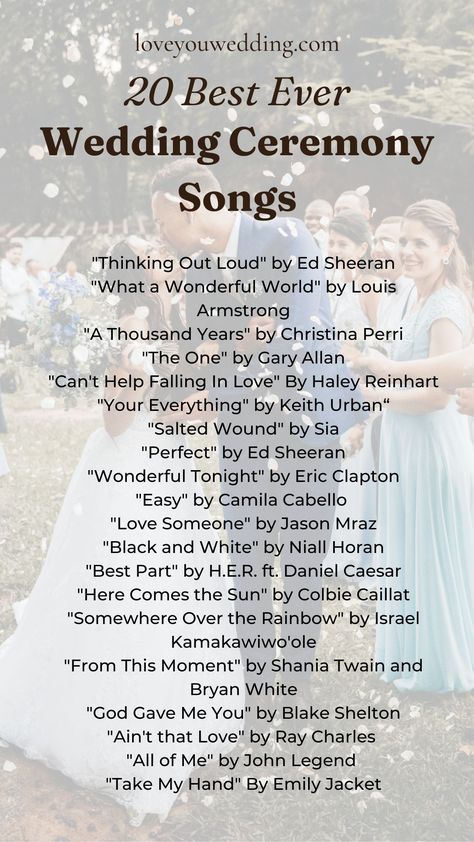 Christian Love Songs For Weddings, Music To Play Before Wedding Ceremony, Wedding Song List Country, Slow Wedding Songs, Goth Wedding Songs, Wedding Party Entrance Songs Country, Music For Wedding Reception, Pre Ceremony Music Wedding, Wedding Song List Checklist