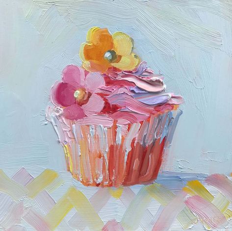 Petal Cupcakes, Sweets Art, Cupcake Painting, Food Art Painting, Christmas Paintings On Canvas, Cupcake Art, Painting Canvases, Food Painting, Paint And Sip