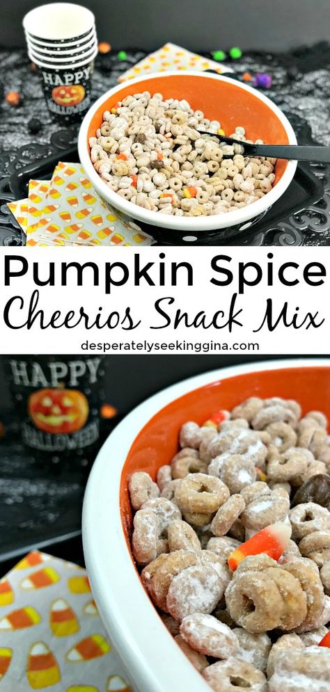 Pumpkin Spice Cheerios Snack Mix Pumpkin Cheerios Recipes, Pumpkin Cheerios, Kids Snack Mix, Cheerios Snack Mix, Pumpkin Spice Cheerios, Cheerios Snacks, Cheerios Recipes, Fall Snack Mixes, Entertaining Snacks