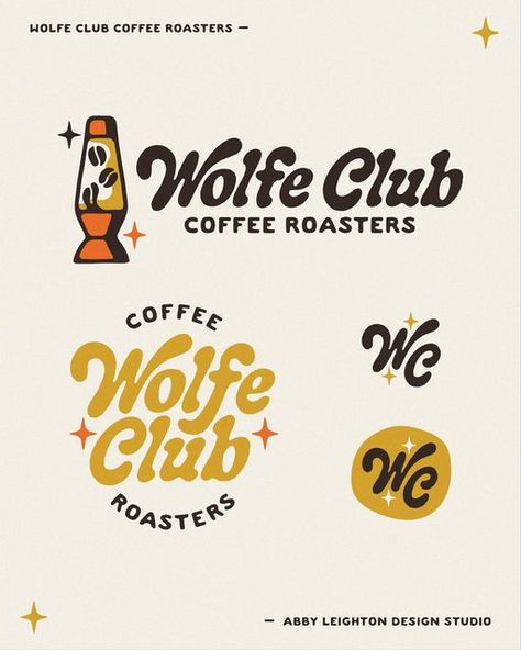 abby leighton | brand design on Instagram: "Probably one of my FAVORITE branding reveals of 2022!! Introducing… Wolfe Club Coffee Roasters new brand design 🤩 This project was seriously a blast to create and it’s been so amazing seeing their branding come to life!! Featuring customized typography, a font made by me, and a freakin COFFEE BEAN LAVA LAMP, @wolfeclubcoffeeroasters’ new branding has them set up for success 🔥 When Mark originally came to me, he was looking for a new brand identity th Retro Coffee Logo, Coffee Shop Brand Design, Coffee Shop Fonts, Coffee Company Branding, Coffee Shop Logo Design Brand Identity, Coffee Shop Branding Design, Abby Leighton, Coffee Shop Logo Design, Coffee/wine Bar