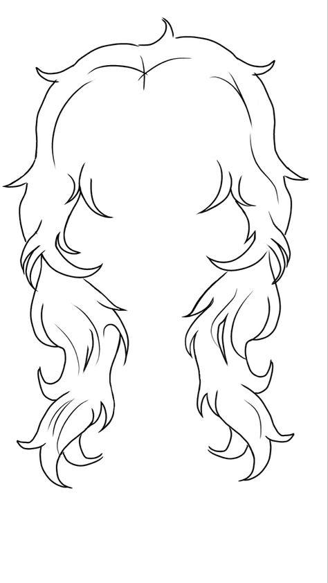 Hair For Drawing Reference, Wolf Haircut Drawing Reference, Drawn Hair Reference, Hair Base Sketch, Alt Hair Drawing Reference, Curly Hair Styles Drawing Reference, Hair Templates Drawing, Body Drawing With Hair, Long Hair Template Drawing