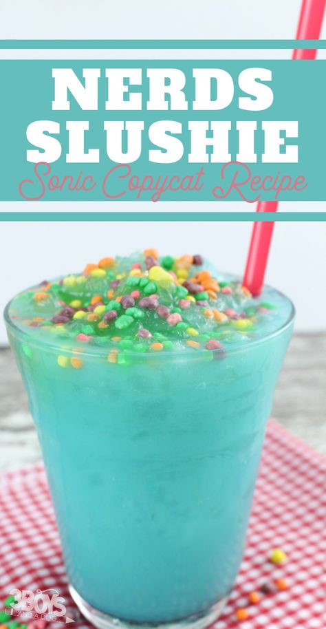 This Amazing Copycat Sonic Nerds Slushie is going to wake your tastebuds up! It's a simple recipe that packs in a ton of flavor and taste! #copycatrecipe #nerdsrecipe #DIYslushie #3boysandadog Slushie Recipes, Fun Drink Recipe, Slushie Recipe, Snow Theme, Copycat Starbucks Recipes, Drink Recipes Nonalcoholic, Smoothie Drink Recipes, Refreshing Drinks Recipes, Kid Drinks