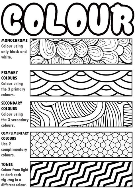 Foldable Art Projects, Zentangle Art Lesson, Principles Of Design Pattern, Color Theory Worksheet, Classe D'art, Art Teacher Resources, Art Handouts, Middle School Art Projects, 6th Grade Art