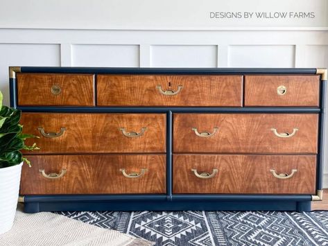 Antique Walnut Gel Stained Drexel Dresser | General Finishes Design Center Drexel Dresser Makeover, Drexel Furniture Makeover, Walnut Gel Stain, Drexel Dresser, Furniture Stain, General Finishes Gel Stain, Gel Stains, Java Gel Stains, Java Gel