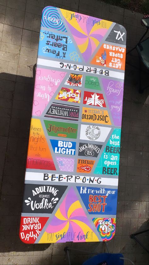 Beer Pong Table For Guys, Watch Your Elbows Beer Pong, Fraternity Pong Table, Diy Pong Table Ideas, Funny Pong Table Ideas, Beer Pong Table Painted Country, Drink Drank Drunk Pong Table, Custom Pong Table Ideas, Western Beer Pong Table