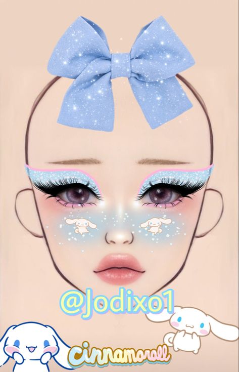 Cinnamon Roll Sanrio Makeup, Sanrio Inspired Makeup, Cinnamoroll Moodboard, Cinnamoroll Makeup Look, Cinnamon Roll Makeup, Sanrio Makeup Look, Decora Makeup, Cinnamoroll Makeup, Cinnamoroll Cosplay