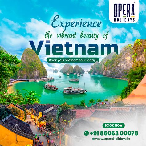 EXPERIENCE THE VIBRANT BEAUTY OF VIETNAM!! Discover your journey with us...🧳✈️ For more details: 📞 +91 8606300078 📧 operaholidayscochin@gmail.com #OperaHolidays #TriptoVietnam #Vietnam #VietnamTourPackage #InternationalTourPackage #bestpackage #traveldestinations #exploretheworld #traveling #adventure #travelbug #tourpackages Vietnam Poster, Manifest 2024, Study Abroad Travel, Vietnam Tourism, Traveling Adventure, Dubai Tourism, Travel Vietnam, Travel Poster Design, Vietnam Tours