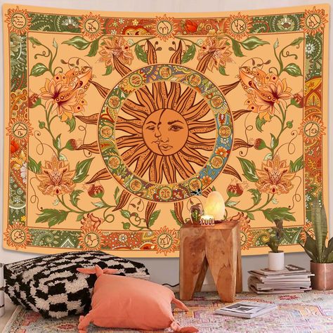 PRICES MAY VARY. 【Fun design】The orange burning sun floral tapestry adopts a unique design, whether the wall tapestry is used as a bedroom tapestry or a living room tapestry. 【High quality】100%Polyester, skin-friendly,light weight. 【Gift】A wonderful gift choice.35''high × 47''wide, 50''high × 60''wide, 60''high × 80''wide, 【Easy to use】Hang this art tapestry with decorative tacks or push pins easily. Or can be used as tablecloths, wall hanging, dormitory decorations, picnic sheets, beach shawls, Constellation Aesthetic, Constellation Tapestry, Living Room Tapestry, Sun And Moon Tapestry, Small Tapestry, Tapestry Vintage, Beach Shawl, Moon Tapestry, Room Tapestry