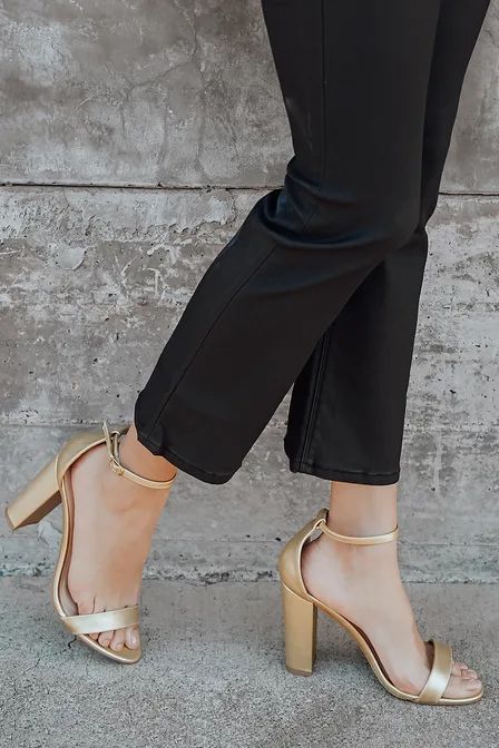 taylor heels - Lulus Search Gold High Heel Sandals, Gold Ankle Strap Heels, Big Dress, Vegan Shoes Women, Vegan Heels, Burgundy Maxi Dress, Single Sole Heels, Gold High Heels, Long Sleeve Skater Dress