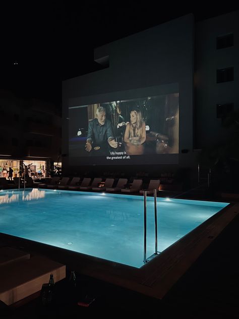 #movienight #movieposter #hotel #pool #aesthetic Hotel Movie Night, Rooftop Pool Aesthetic, Indoor Pool Aesthetic, Hotel Pool Aesthetic, Pool And Patio Ideas, Hot Tub Aesthetic, Backyard Pool And Patio Ideas, Pool Cinema, Pool Landscaping Backyard