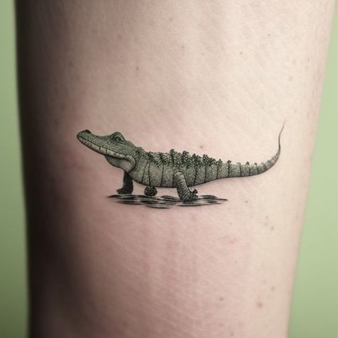 Small Alligator Tattoo, Alligator Tattoos, Alligator Tattoo, Crocodile Tattoo, Mirror Tattoos, Roman Tattoo, Home Tattoo, Neo Traditional, Ink Ideas