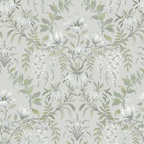 Parterre Sage Wallpaper | Laura Ashley Wallpaper | Wallpaper It Sage Green Wallpaper, Floral Damask, Standard Wallpaper, A Wallpaper, Up House, Blue Colour Palette, Burke Decor, Home Interiors, Wallpaper Paste