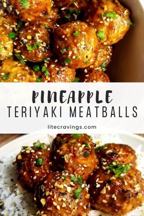 Pineapple Teriyaki Meatballs, Meatballs Teriyaki, Lite Cravings, Pineapple Teriyaki, Cravings Recipes, Tender Meatballs, Teriyaki Meatballs, Meatball Dinner, Homemade Teriyaki Sauce