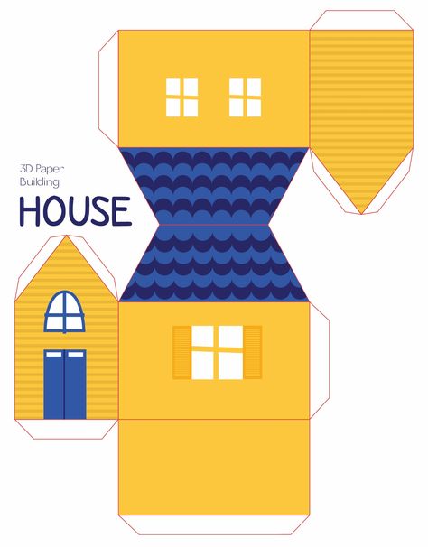 Foldable Paper House, Foldable House Template, 3d Printable Paper Crafts, Mini House Template Free Printable, 3d House Template Free Printables, 3d Paper Houses Free Printable, 3d House Printable, 3d House Craft, 3d Printable Templates