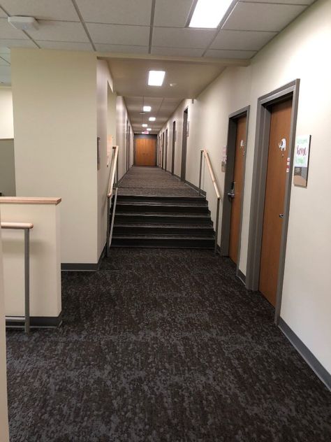 Private School Dorms, Boarding School Hallway, Boarding School Modern, Minnich Hall Miami University Dorm, Boarding School Room Aesthetic, Boarding School Dorm Room Aesthetic, College Dorm Building, School Dorm Aesthetic, Dormitory Hallway