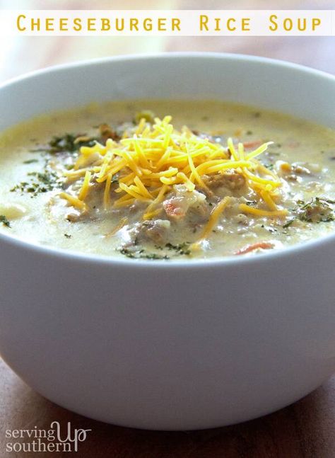 Cheeseburger Rice Soup {& A Snowy Day} Cheeseburger Soup With Rice, Cheeseburger Rice Soup, Cheeseburger Rice, Cooked Rice Recipes, Creamy Soups, Rice Soup Recipes, Cheeseburger Soup, A Snowy Day, Gumbo Recipe