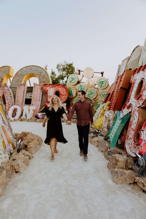 Neon Museum Photo Shoot, Neon Graveyard Las Vegas, Neon Museum Engagement Photos, Neon Museum Las Vegas Photoshoot, Downtown Vegas Photoshoot, Neon Graveyard, Las Vegas Photoshoot, Vegas Neon Museum, Vegas Engagement Photos