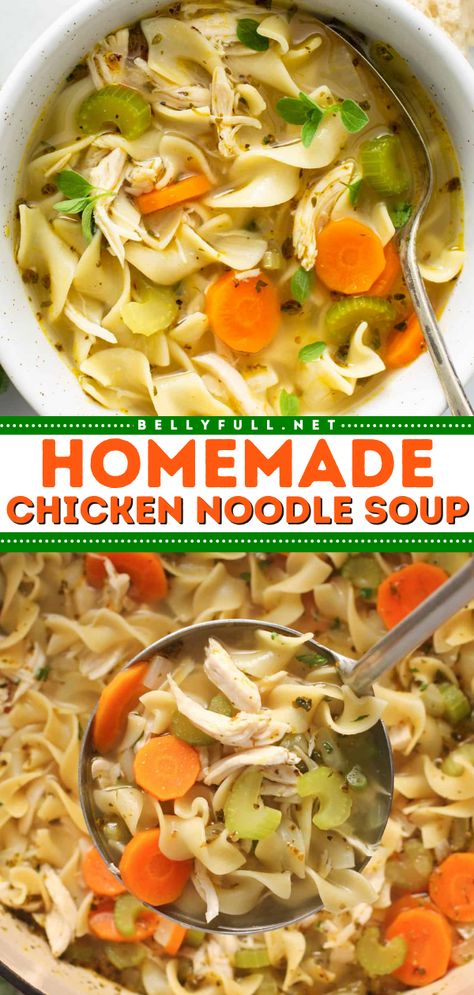 This is the best chicken noodle soup to add to your easy winter recipes! This easy soup recipe is quick and easy, and made from scratch with pantry staples. A classic homemade comfort food in a bowl like a warm hug from your grandma. Save it for chilly nights! Home Made Chicken Noodle Soup, Best Broccoli Cheese Soup, Chicken Noodle Soup Easy, Homemade Chicken Noodle, Cooking Chicken To Shred, Chicken Noodle Soup Homemade, Noodle Soup Recipes, Soup Recipes Chicken Noodle, Leftover Chicken