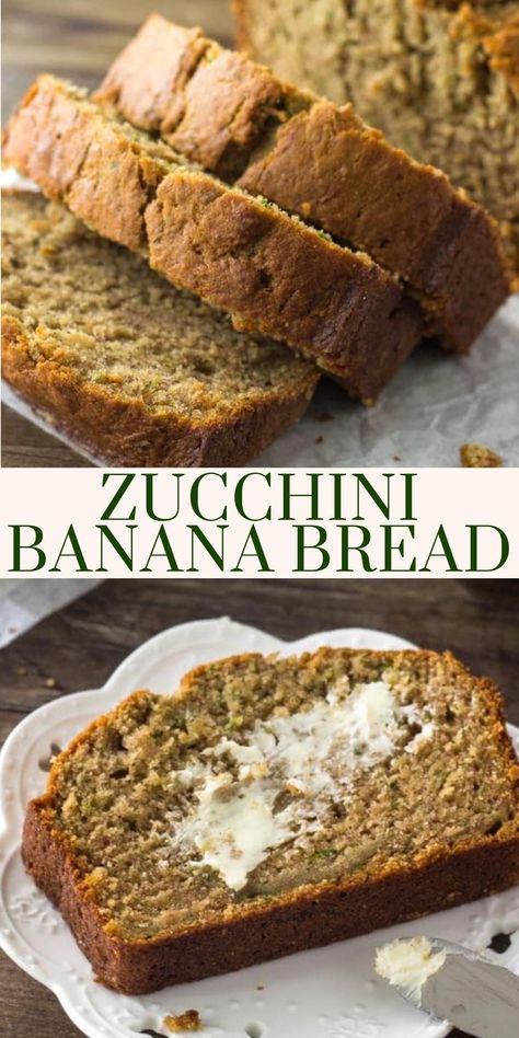 Zucchini Banana Loaf Recipes, Banana Bread With Zucchini, Banana Zucchini Bread With Whole Wheat, Best Zucchini Banana Bread Recipe, Zucchini Bread Butter, Zucchini Bread With Bananas, Best Moist Zucchini Banana Bread Recipe, Banana And Zucchini Recipes, Classic Zucchini Bread