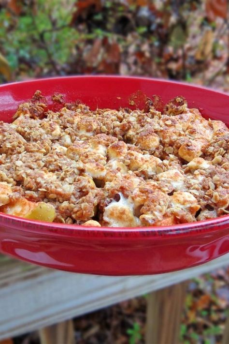 Marshmallow Apple Crisp | "It's deliciously crunchy and the combination of the soft apples and gummy mallows make every bite just perfect. Fast, tasty, easy to make." #thanksgiving #thankgivingrecipes #thanksgivingdesserts Marshmallow Dessert Recipes, Microwave Apples, Marshmallow Recipes, Marshmallow Desserts, Apple Cinnamon Oatmeal, Hot Chocolate Cookies, Apple Cobbler, Apple Crisp Recipes, Crisp Recipe