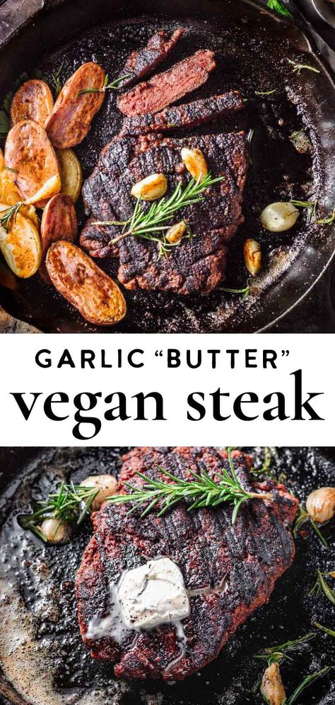 Vegan Steak Recipe, Steak With Garlic Butter, Vegetarian Steak, Tofu Bacon, Mains Recipes, Vegan Meat Recipe, Seitan Recipes, Vegan Steak, Vegan Beef