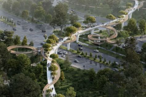 Pedestrian bridge by ATRIUM will grow trees above highway Atrium Design, Bridge Design, Pedestrian Bridge, Growing Tree, Urban Planning, Green Design, Urban Design, Public Space, Landscape Architecture