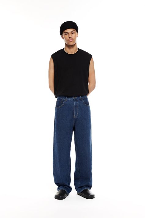 Blue Baggy Jeans Outfit Men, Mens Dark Jeans, Blue Baggy Jeans, Zara Man Jeans, Baggy Fit Jeans, Baggy Jeans Outfit, Jeans Outfit Men, Denim Jeans Men, Dark Blue Jeans