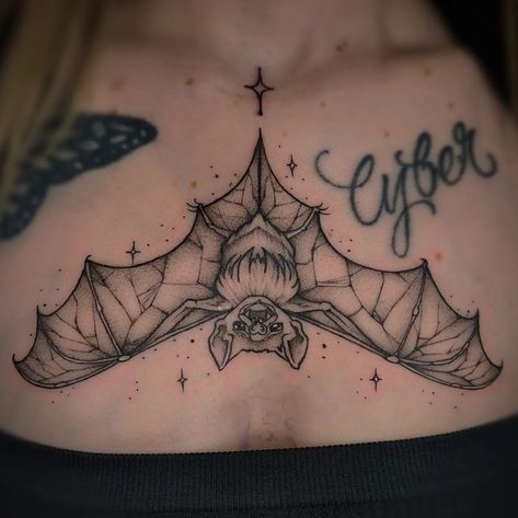 Bat sternum piece Made with @fkirons x @dynamiccolor x @elitetattooofficial 📍Done at @vamptattooparlour #tattoo #tats #tattoolibrary… | Instagram Sternum Tattoo Plus Size Women, Tattooed Plus Size Women, Sternum Piece, Bat Tattoos, Stomach Tattoos Women, Tattoo Man, Tattoo Themes, Bat Tattoo, Stomach Tattoos