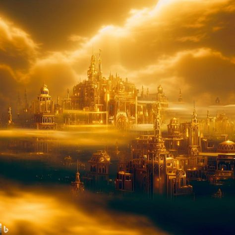 the golden city in heaven - Image Creator Heaven City Fantasy Art, Golden Fantasy City, Golden City Fantasy Art, Heaven City, Heaven Image, Heaven Aesthetic, Indian Palace, Gold Castle, Golden Palace