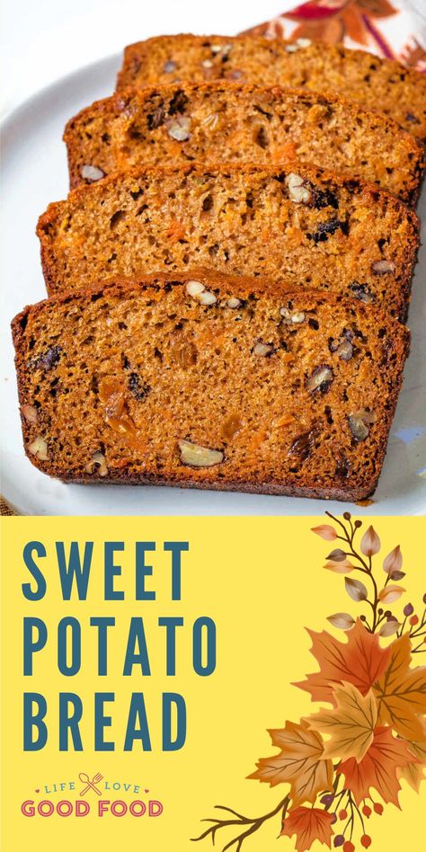 The warm autumn spices, like cinnamon and ginger, make this Sweet Potato Loaf an oh-so-comforting seasonal breakfast, snack, or perhaps a dessert. And even though this Sweet Potato Bread recipe is a loaf of bread, you'll be surprised at how cake-like it tastes with just the right amount of sweetness. Sweet Potato Loaf, Sweet Potato Bread Recipe, Potato Loaf, Potato Bread Recipe, Autumn Spices, Potato Muffins, Apple Cinnamon Bread, Sweet Potato Bread, Loaf Cake Recipes