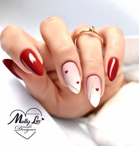 Valentine Nail Art, February Nails, Nail Designs Valentines, Valentine Nails, Red Nail, Heart Nails, Short Acrylic Nails, Valentine's Day Nails, Valentines Nails