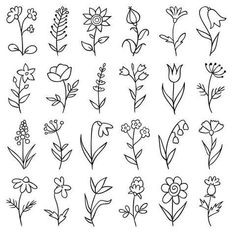 Hand drawn flowers Small Flower Drawings, Flowers Outline, Simple Flower Drawing, Spring Drawing, Plant Doodle, Small Doodle, Drawn Flowers, Flower Outline, Illustration Blume