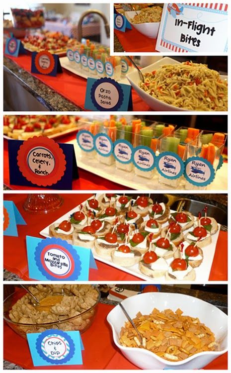 In Flight Snacks Party, Airplane Birthday Party Food, Airplane Party Food, Airplane Themed Birthday Party, Airplane Party Theme, Plane Birthday, Planes Birthday Party, Airplane Food, Planes Birthday