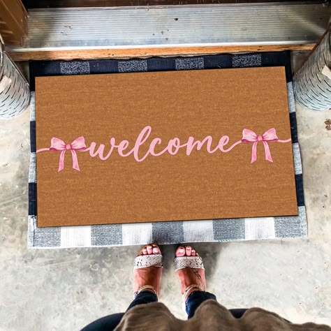 ❣️ We are sure that all the guests who come to visit will be smiling and will give you compliments for your unique and funny doormat. ABOUT OUR DOORMAT ◆ Dimensions: 29.5" x 17.5" ◆ Material: Felt-Like polyester top , Foam rubber backing ◆ Boasting life-like photographic image quality, this doormat is composed of a polyester knit surface fabric and a natural black foam rubber backing. ◆ Suitable For Use Indoor And Outdoor, Floor, Garage Entry, Study Room, Play Room, Bedroom, Kitchen, Bathroom An Decorations For August Home, Dorm Welcome Mat, College Apartment Door Signs, Pink Door Mat, College Apartment Kitchen Decor, Pink Doormat, Cute Welcome Mat, Cute Door Mats, Watercolor Bow