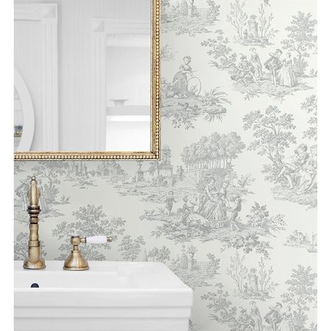 NextWall Chateau Toile Peel and Stick Wallpaper - Bed Bath & Beyond - 35054438 Powder Room Wallpaper, North Alabama, Toile Wallpaper, Drops Patterns, Powder Bath, Smooth Walls, Bathroom Wallpaper, Wallpaper Decor, Accent Wallpaper