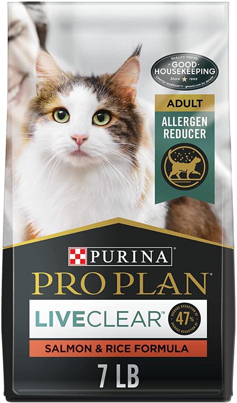 Amazon.com: Purina Pro Plan Allergen Reducing, High Protein Cat Food, LIVECLEAR Salmon and Rice Formula - 7 lb. Bag : Everything Else Salmon Cat, Cat Shampoo, Pro Plan, Salmon And Rice, Purina Pro Plan, Cat Dander, Cat Items, Dry Cat Food, Cat Hair