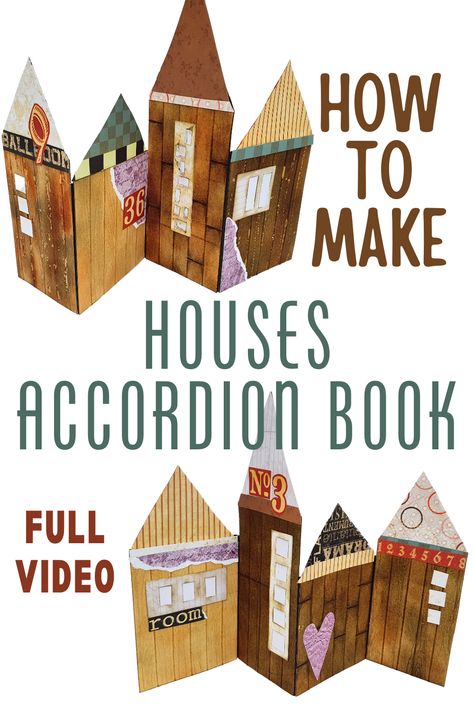 How to make a houses accordion book. Learn this special technique of creating an accordion mini book in the shape of double sided houses and learn how to make different wooden textures for each house House Shaped Book, Accordion Book Diy, Accordion Mini Album Tutorial, Diy Books For Kids, How To Make A Book, Accordion Books, Accordian Book, Selfie Filters, Concertina Book