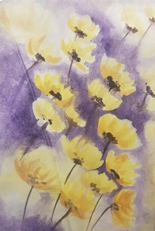 Purple Yellow Illustration, Purple And Yellow Wallpaper Aesthetic, Yellow And Purple Aesthetic, Yellow Purple Aesthetic, Purple Yellow Aesthetic, Purple And Yellow Aesthetic, Club Painting, Stars Banner, Watercolor Flower Painting