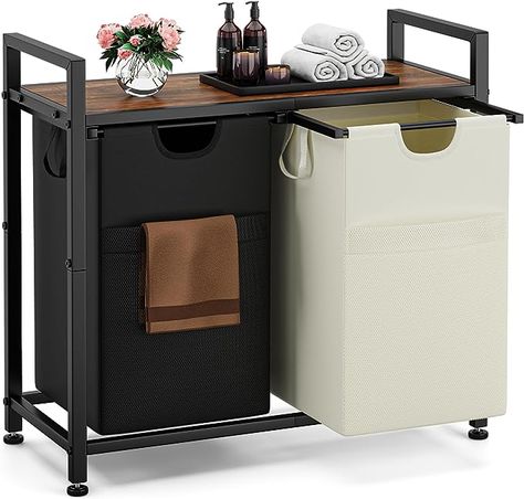 Amazon.com: Aowos Laundry Basket, 112L Large Double Laundry Hamper, Freestanding Laundry Sorter Organizer 2 Section with Top Shelf & 2 Removable Washable Bags & Side Pockets for Dorm, Rustic Brown and Black : Home & Kitchen Double Laundry, Double Laundry Hamper, Laundry Sorting, Laundry Cart, Laundry Basket Organization, Laundry Sorter, Folding Laundry, Clothes Hamper, Laundry Bags