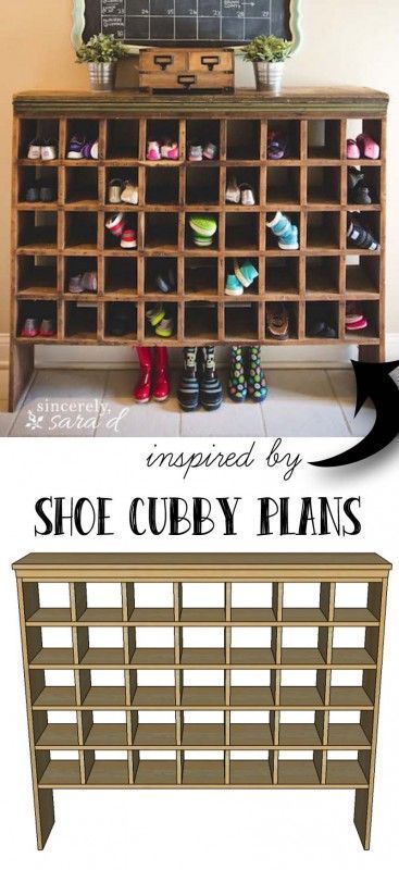 Inspired by a vintage mail sorter, this DIY shoe cubby is the perfect piece of furniture to help you wrangle shoes. Free plans to build your own! Diy Shoe Storage, Free Building Plans, Shoe Cubby, Mail Sorter, Diy Muebles Ideas, Diy Shoe Rack, Diy Shoe, Hem Design, Furniture Projects