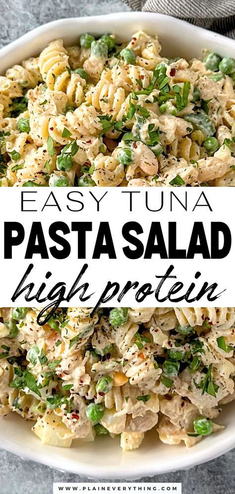 Easy Tuna Pasta Salad Recipe High Protein Mean Prep Ideas Healthy Recipes, Protein Packed Salads Healthy Lunches, Tuna Pasta Salad Meal Prep, Meal Prep Tuna Salad, Protein Salad Meal Prep, High Protein Lunch Salads, Tuna Protein Lunch, Meal Prep No Heat Lunch High Protein, Hi Protein Foods